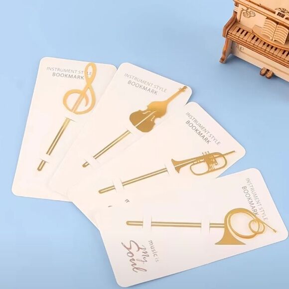 SET of 4 gold musical instruments notes bookmark page holders - Picture 4 of 8